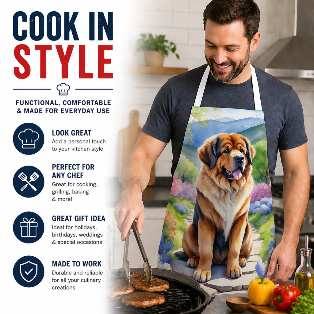 Tibetan Mastiff Spring Path Apron Cooking Kitchen Server Baking Crafts Gardening for Adult Women Men, Unisex, Large, Multicolor