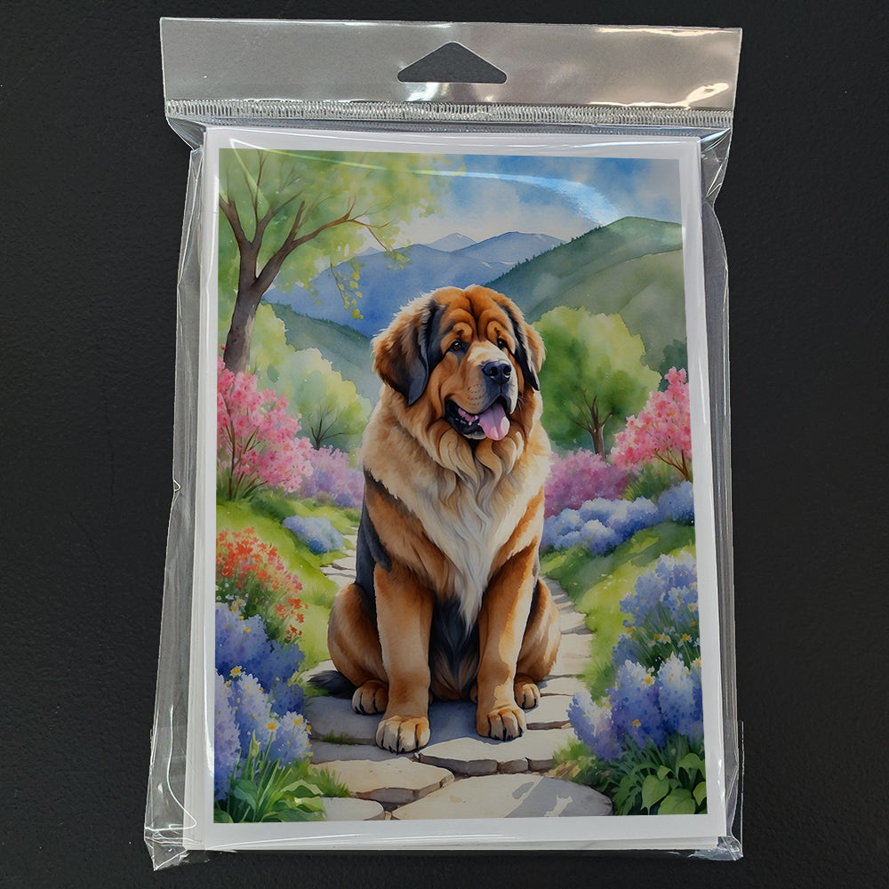 Tibetan Mastiff Spring Path Greeting Cards Pack of 8 Blank Cards with Envelopes Whimsical A7 Size 5x7