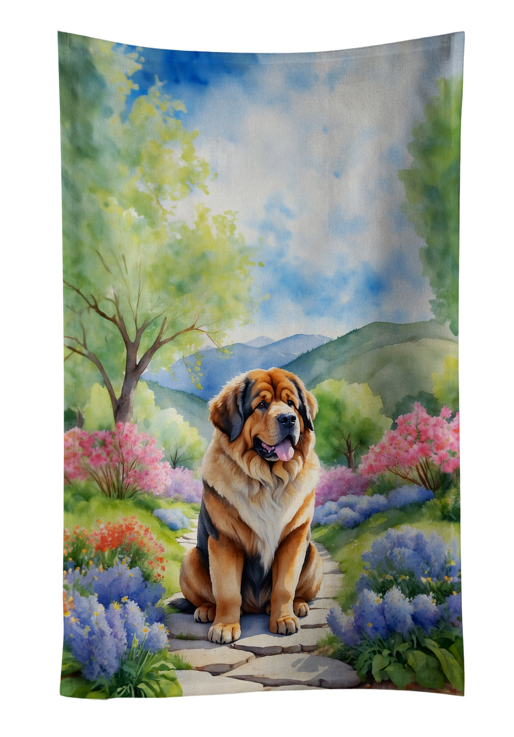 Tibetan Mastiff Spring Path Kitchen Towel Velour Plush Front and Cotton Loop Back Machine Washable
