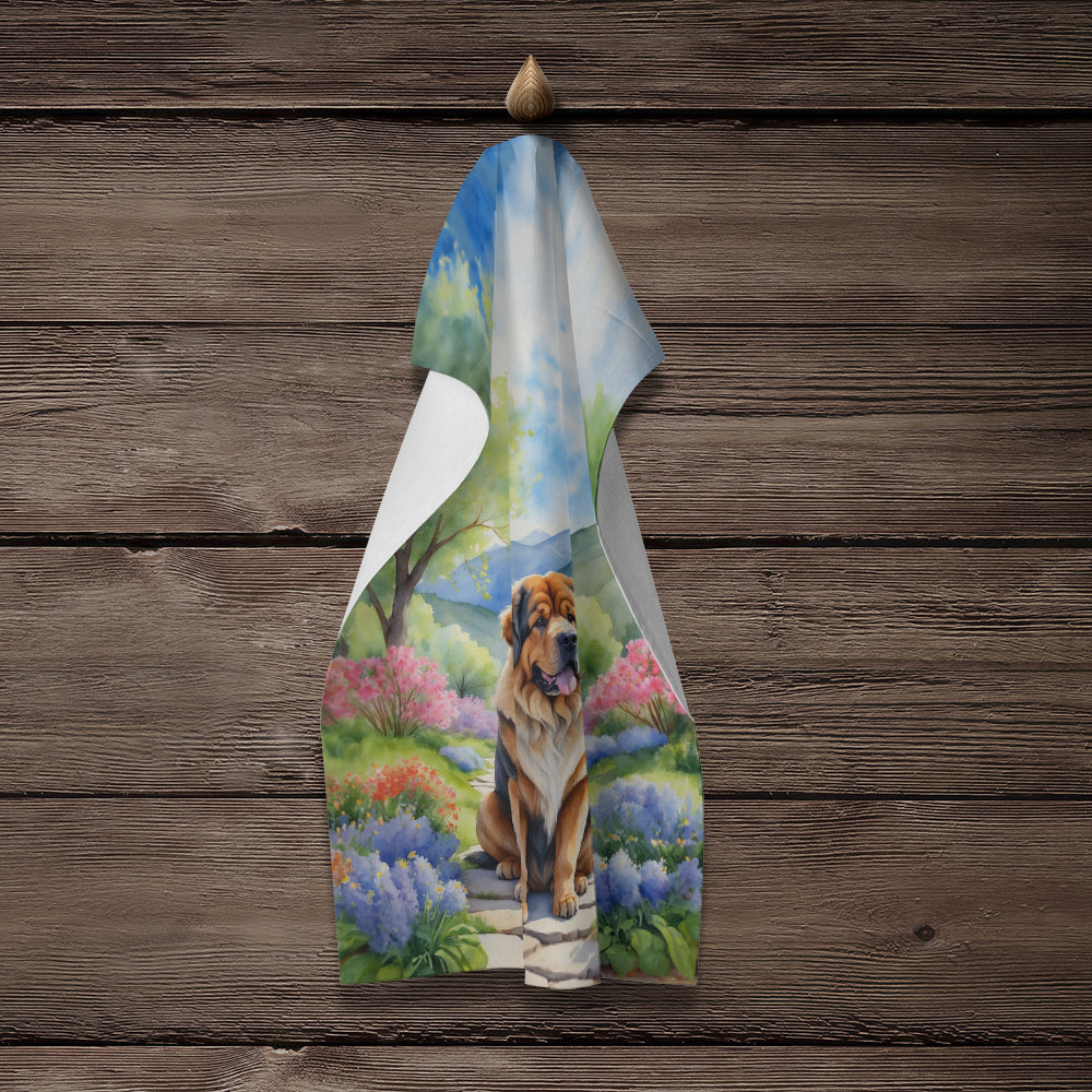 Tibetan Mastiff Spring Path Kitchen Towel Velour Plush Front and Cotton Loop Back Machine Washable
