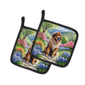 Tibetan Mastiff Spring Path Pot Holder Set of 2 Heat Resistant Quilted Hot Pads 7.5 x 7.5 Inch, Insulated Kitchen Trivets for Cooking & Baking