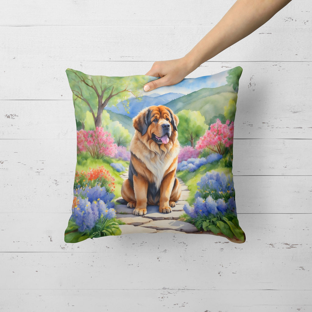 Tibetan Mastiff Spring Path Decorative Throw Pillow 18x18 Indoor Outdoor Accent Cushion, Fabric Cover with Insert for Sofa, Bed, Porch & Living Room
