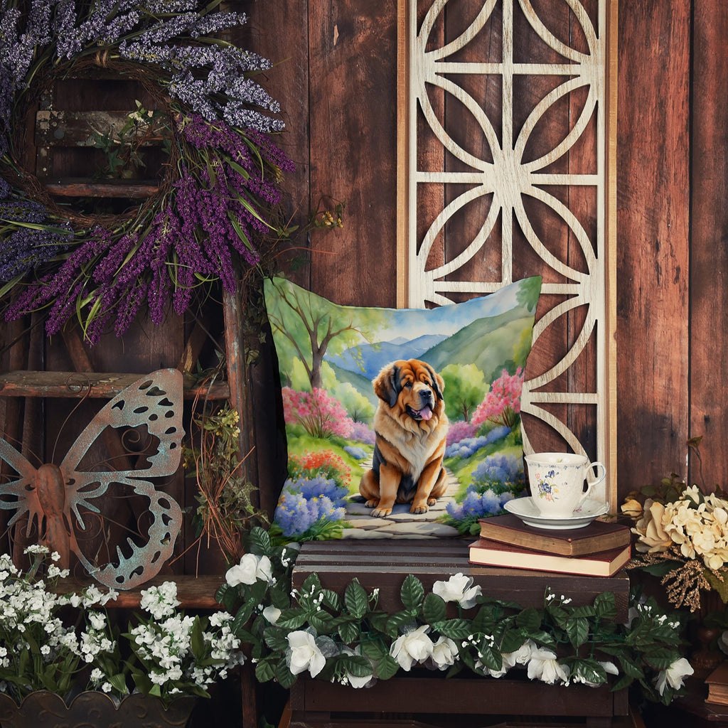 Tibetan Mastiff Spring Path Decorative Throw Pillow 18x18 Indoor Outdoor Accent Cushion, Fabric Cover with Insert for Sofa, Bed, Porch & Living Room