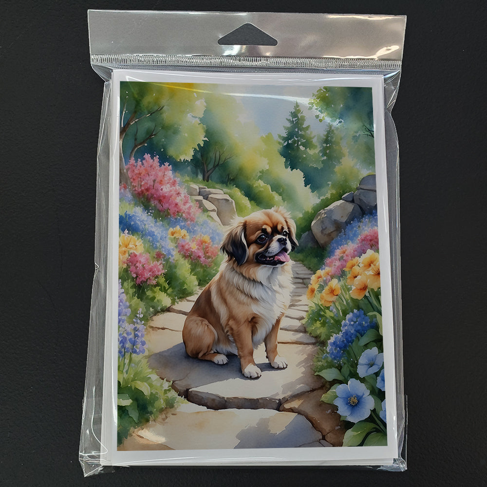 Tibetan Spaniel Spring Path Greeting Cards Pack of 8 Blank Cards with Envelopes Whimsical A7 Size 5x7