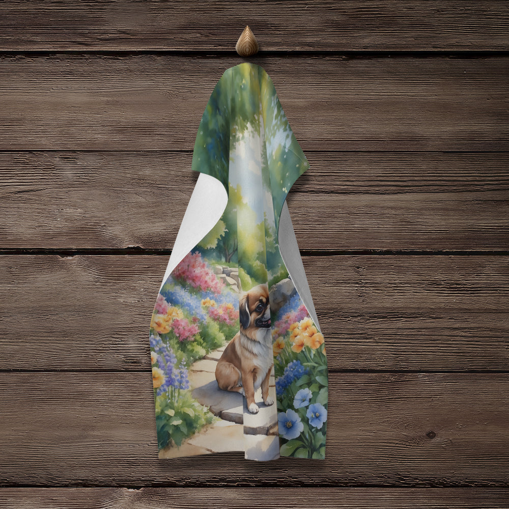 Tibetan Spaniel Spring Path Kitchen Towel Velour Plush Front and Cotton Loop Back Machine Washable