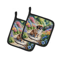 Tibetan Spaniel Spring Path Pot Holder Set of 2 Heat Resistant Quilted Hot Pads 7.5 x 7.5 Inch, Insulated Kitchen Trivets for Cooking & Baking