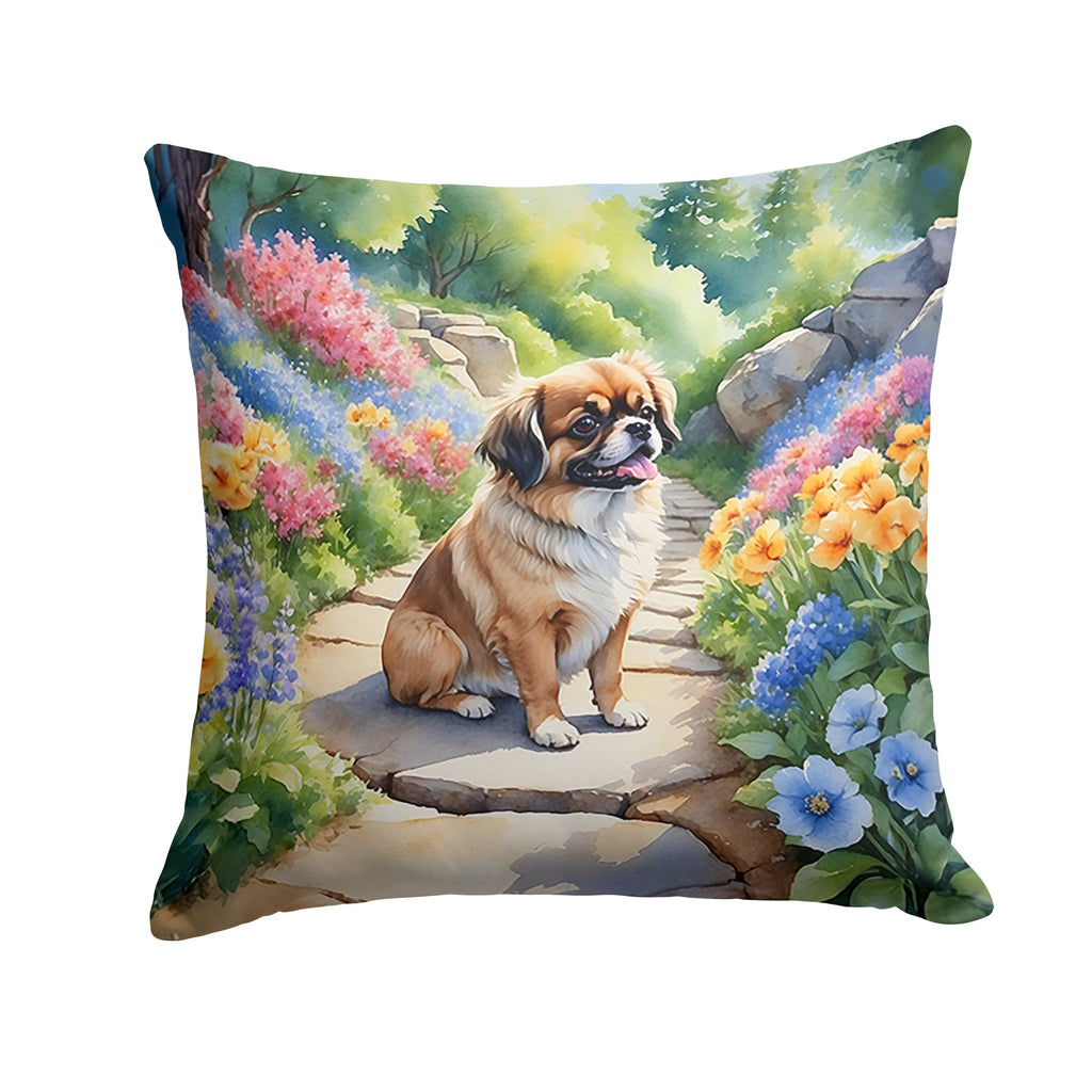 Tibetan Spaniel Spring Path Decorative Throw Pillow 14x14 Indoor Outdoor Accent Cushion, Fabric Cover with Insert for Sofa, Bed, Porch & Living Room