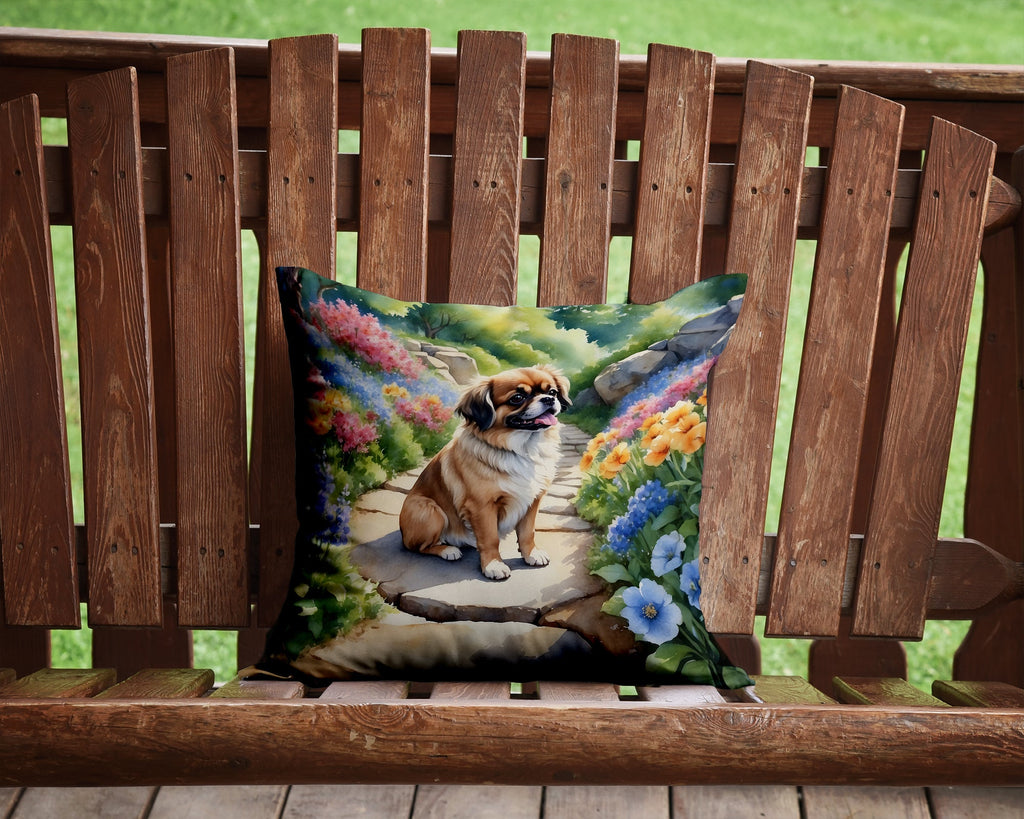 Tibetan Spaniel Spring Path Decorative Throw Pillow 14x14 Indoor Outdoor Accent Cushion, Fabric Cover with Insert for Sofa, Bed, Porch & Living Room