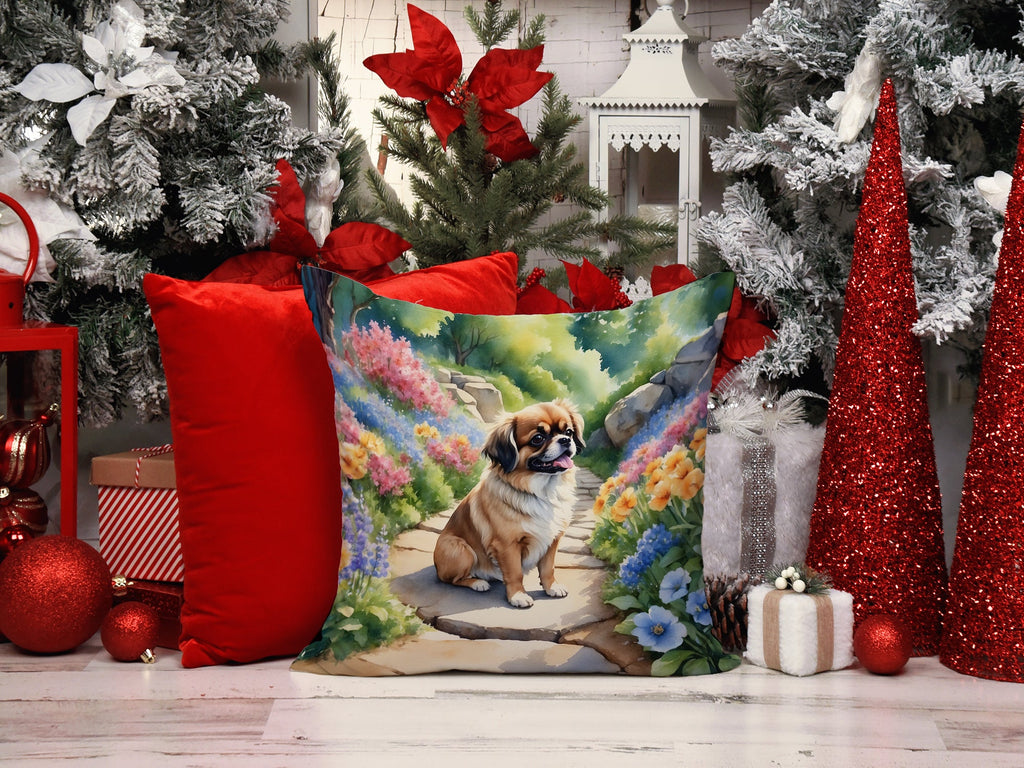 Tibetan Spaniel Spring Path Decorative Throw Pillow 14x14 Indoor Outdoor Accent Cushion, Fabric Cover with Insert for Sofa, Bed, Porch & Living Room