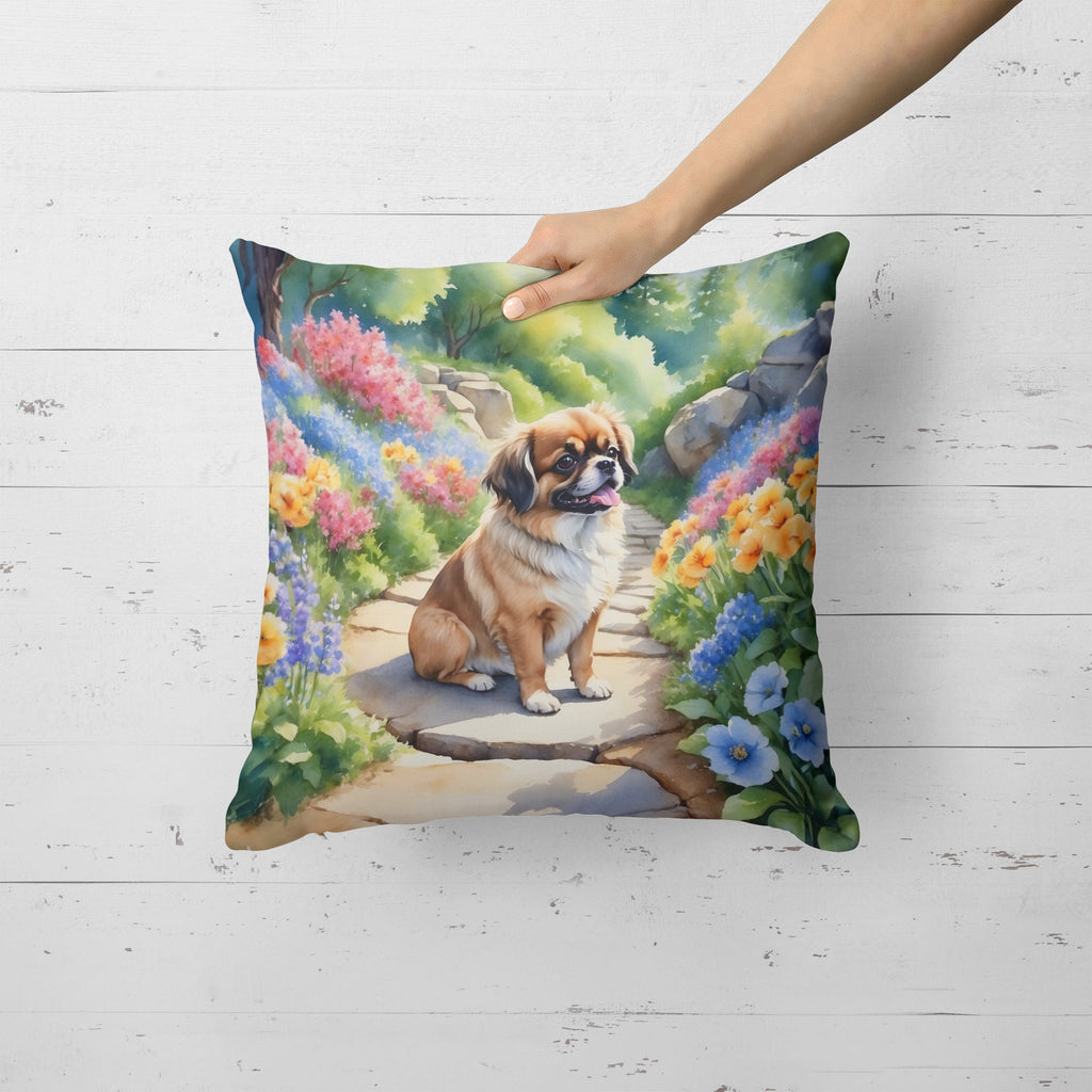 Tibetan Spaniel Spring Path Decorative Throw Pillow 18x18 Indoor Outdoor Accent Cushion, Fabric Cover with Insert for Sofa, Bed, Porch & Living Room