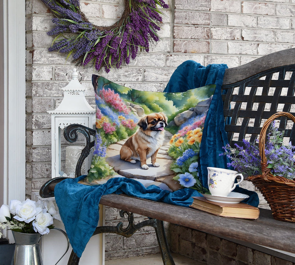 Tibetan Spaniel Spring Path Decorative Throw Pillow 18x18 Indoor Outdoor Accent Cushion, Fabric Cover with Insert for Sofa, Bed, Porch & Living Room