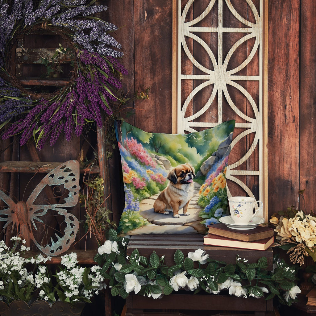 Tibetan Spaniel Spring Path Decorative Throw Pillow 18x18 Indoor Outdoor Accent Cushion, Fabric Cover with Insert for Sofa, Bed, Porch & Living Room
