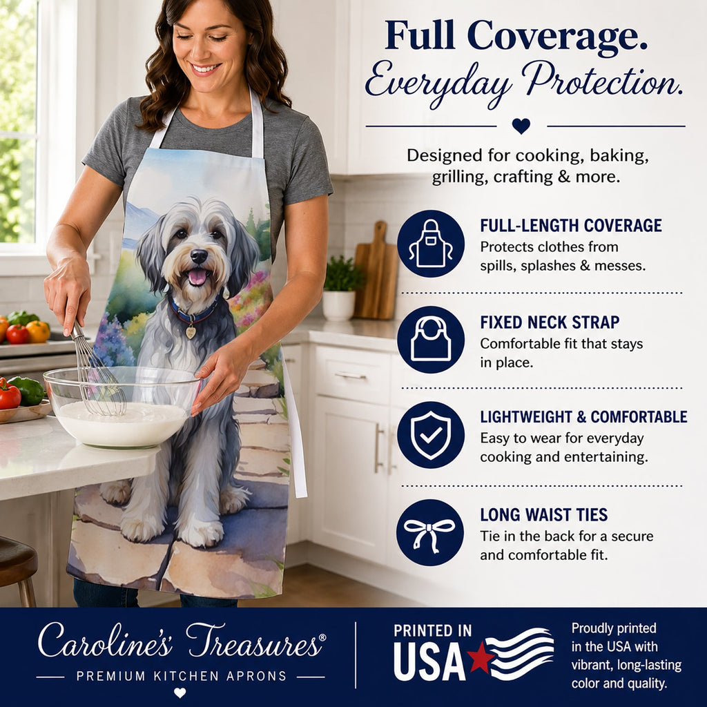 Tibetan Terrier Spring Path Apron Cooking Kitchen Server Baking Crafts Gardening for Adult Women Men, Unisex, Large, Multicolor