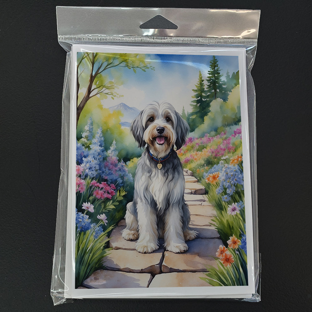 Tibetan Terrier Spring Path Greeting Cards Pack of 8 Blank Cards with Envelopes Whimsical A7 Size 5x7
