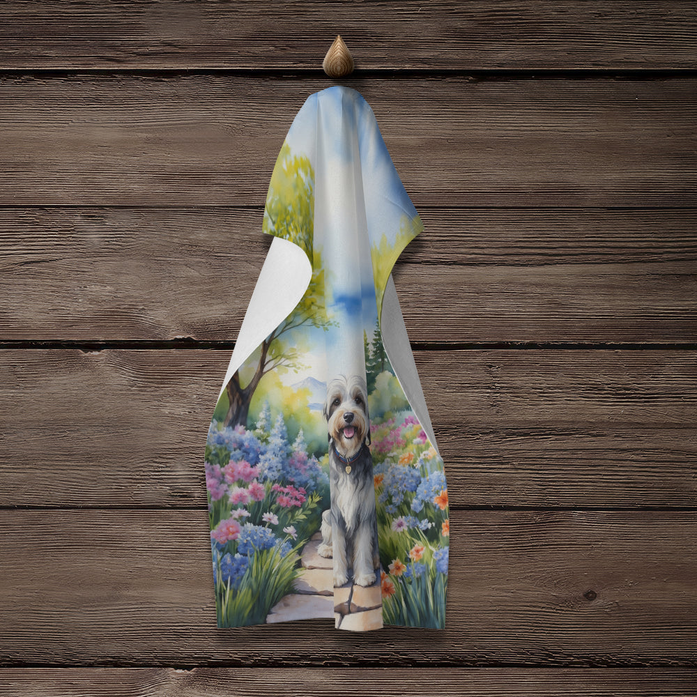 Tibetan Terrier Spring Path Kitchen Towel Velour Plush Front and Cotton Loop Back Machine Washable