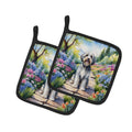 Tibetan Terrier Spring Path Pot Holder Set of 2 Heat Resistant Quilted Hot Pads 7.5 x 7.5 Inch, Insulated Kitchen Trivets for Cooking & Baking