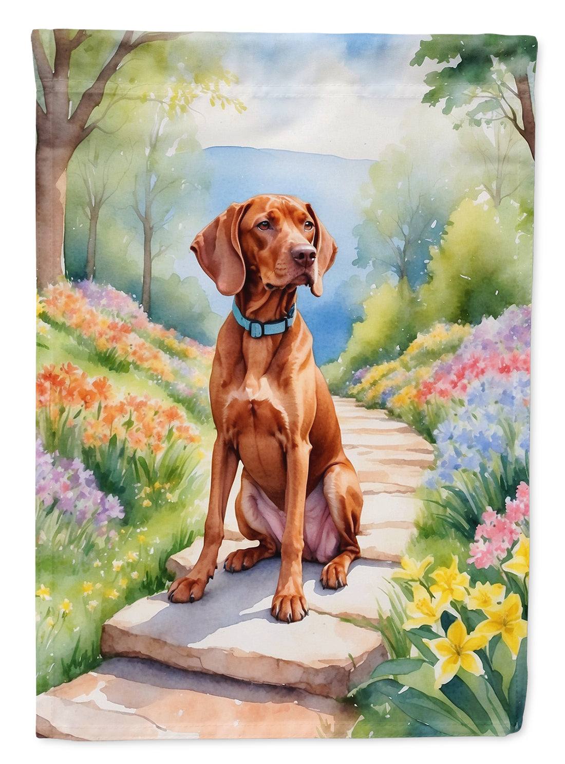Vizsla Spring Path House Flag 28x40 Porch Sleeve Pole Decorative Outside Yard Banner Artwork Wall Hanging, Polyester