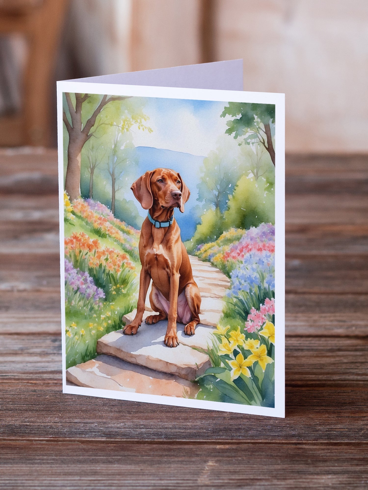 Vizsla Spring Path Greeting Cards Pack of 8 Blank Cards with Envelopes Whimsical A7 Size 5x7