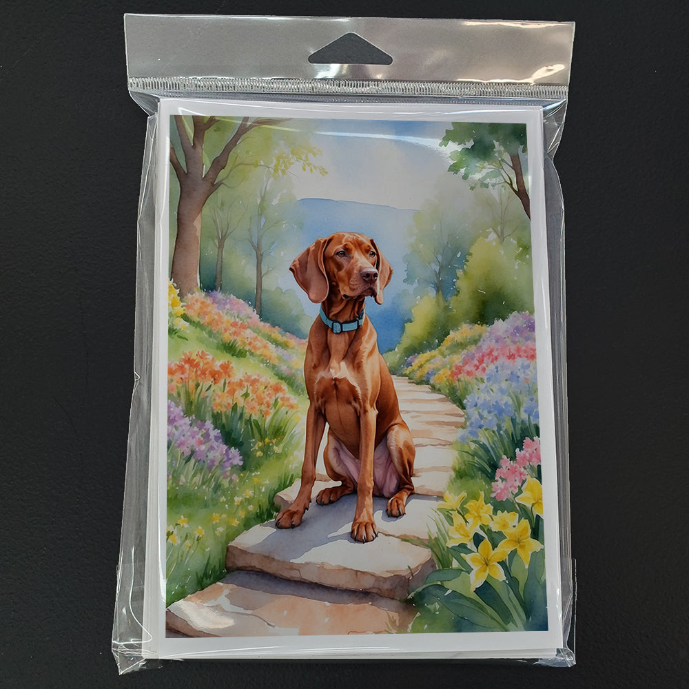 Vizsla Spring Path Greeting Cards Pack of 8 Blank Cards with Envelopes Whimsical A7 Size 5x7