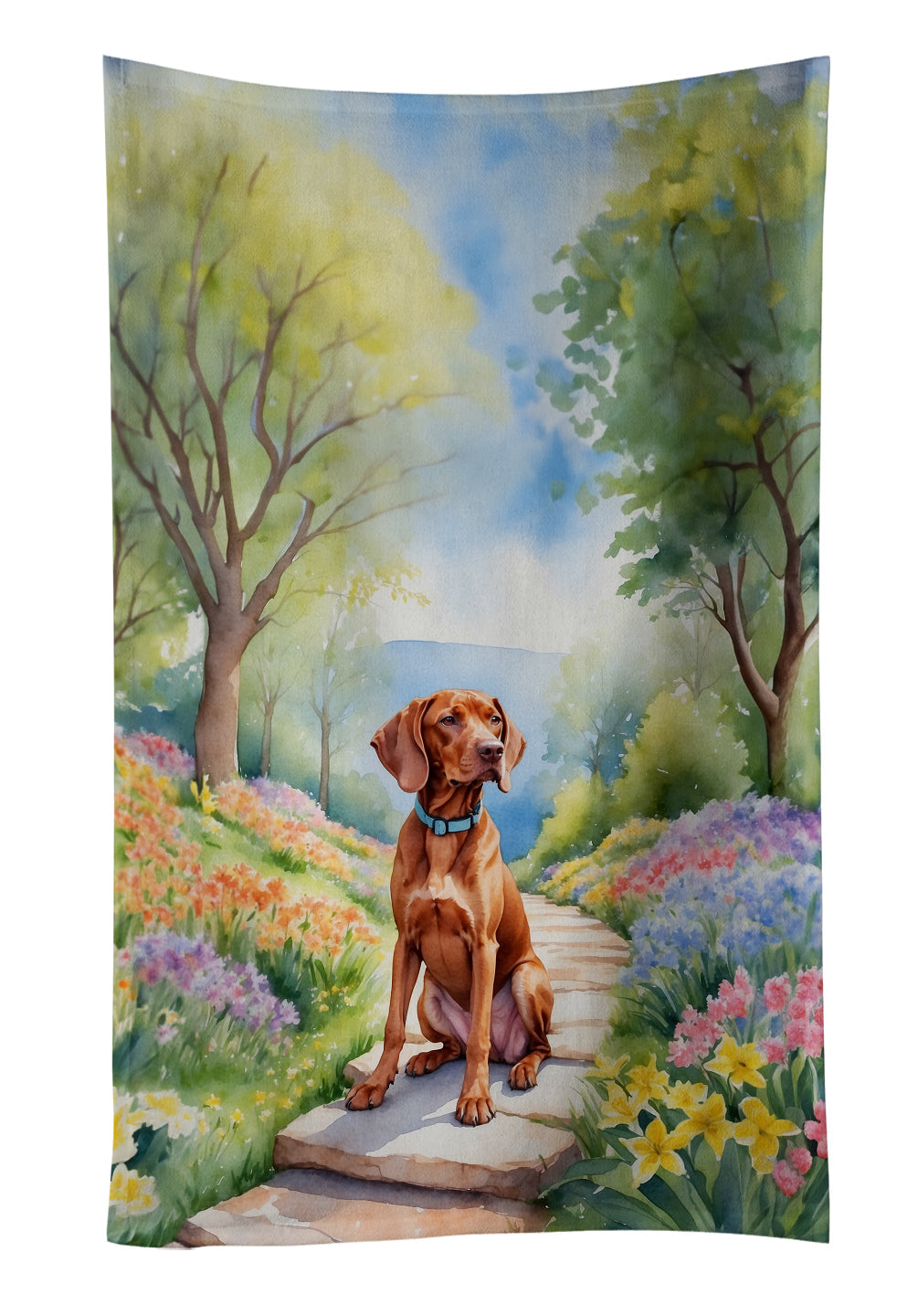 Vizsla Spring Path Kitchen Towel Velour Plush Front and Cotton Loop Back Machine Washable