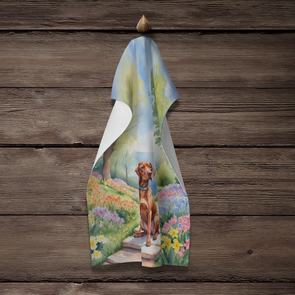 Vizsla Spring Path Kitchen Towel Velour Plush Front and Cotton Loop Back Machine Washable