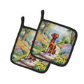 Vizsla Spring Path Pot Holder Set of 2 Heat Resistant Quilted Hot Pads 7.5 x 7.5 Inch, Insulated Kitchen Trivets for Cooking & Baking