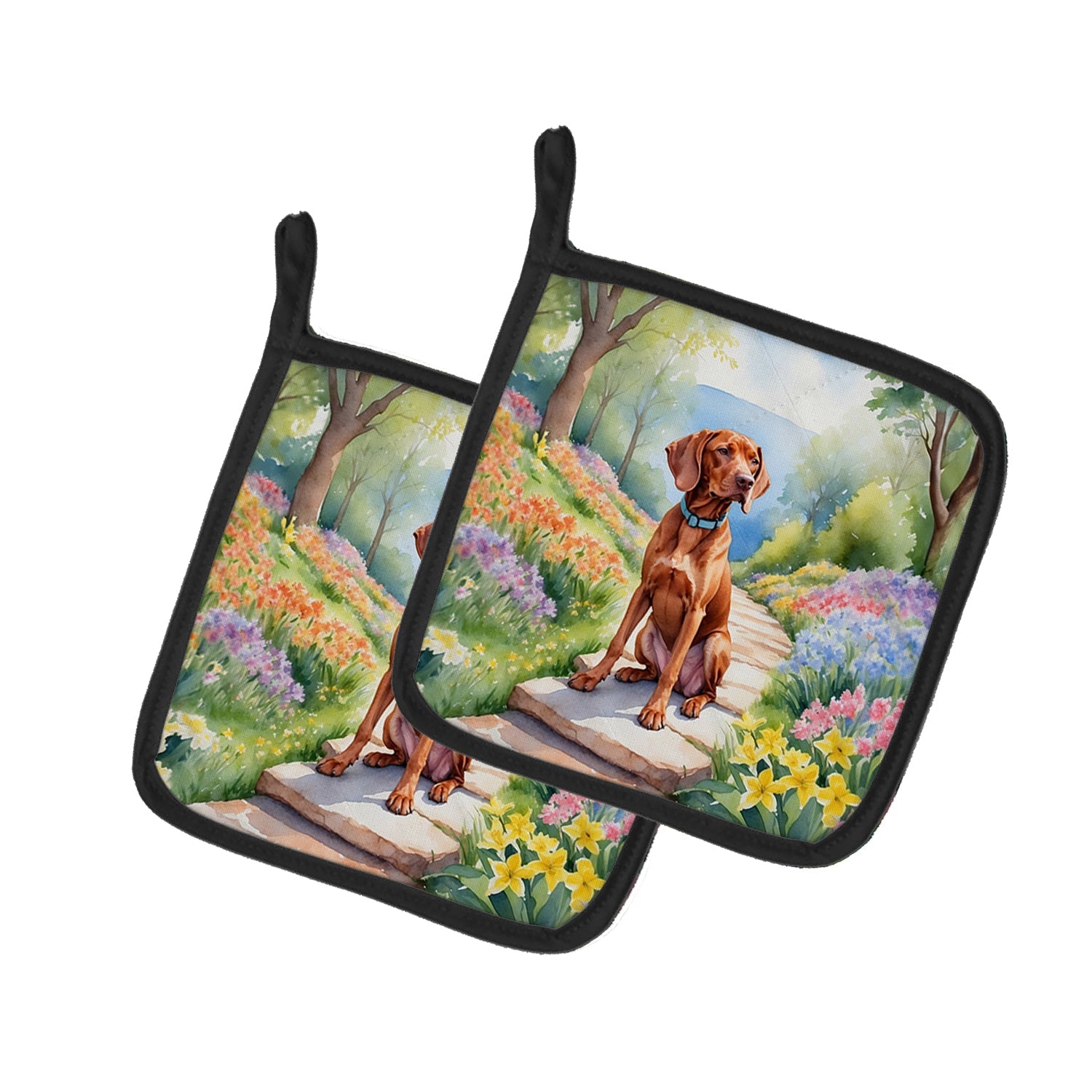 Vizsla Spring Path Pot Holder Set of 2 Heat Resistant Quilted Hot Pads 7.5 x 7.5 Inch, Insulated Kitchen Trivets for Cooking & Baking