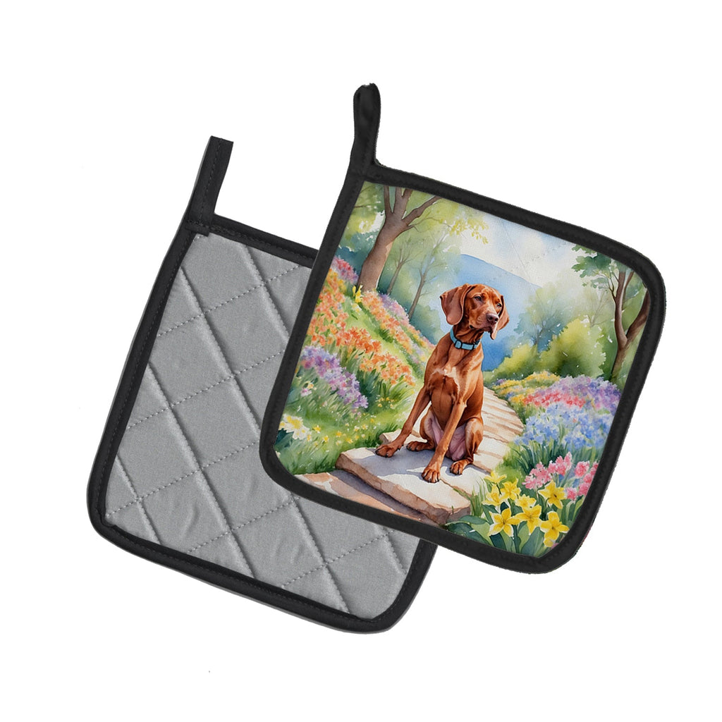 Vizsla Spring Path Pot Holder Set of 2 Heat Resistant Quilted Hot Pads 7.5 x 7.5 Inch, Insulated Kitchen Trivets for Cooking & Baking