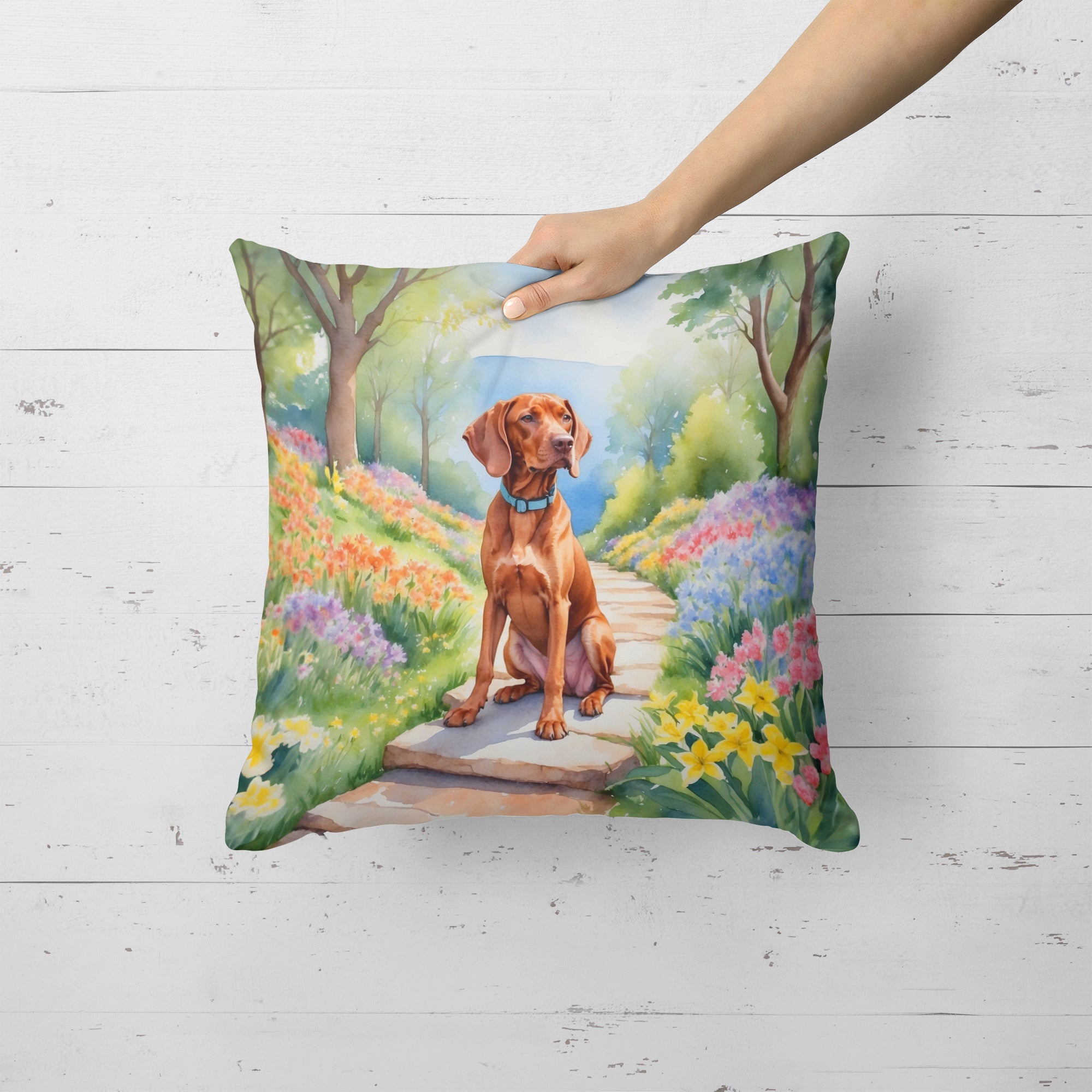 Vizsla Spring Path Decorative Throw Pillow 18x18 Indoor Outdoor Accent Cushion, Fabric Cover with Insert for Sofa, Bed, Porch & Living Room