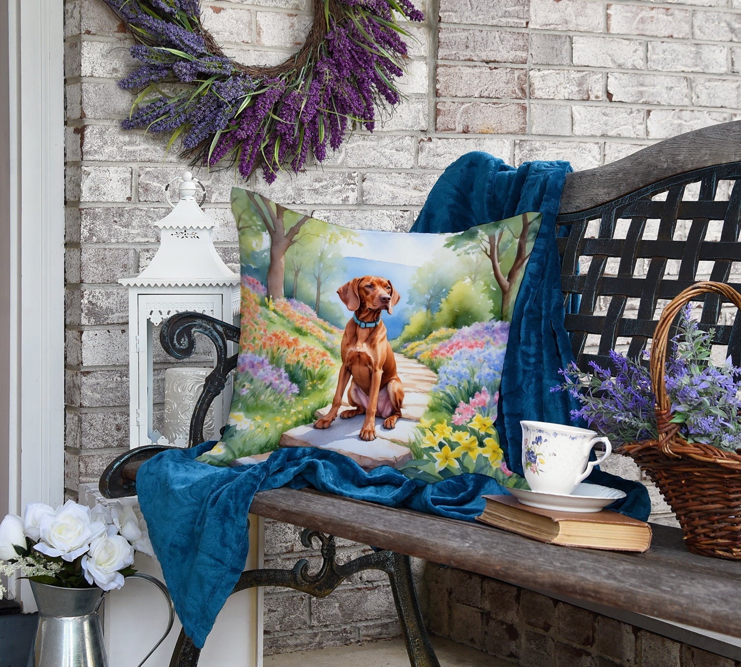 Vizsla Spring Path Decorative Throw Pillow 18x18 Indoor Outdoor Accent Cushion, Fabric Cover with Insert for Sofa, Bed, Porch & Living Room