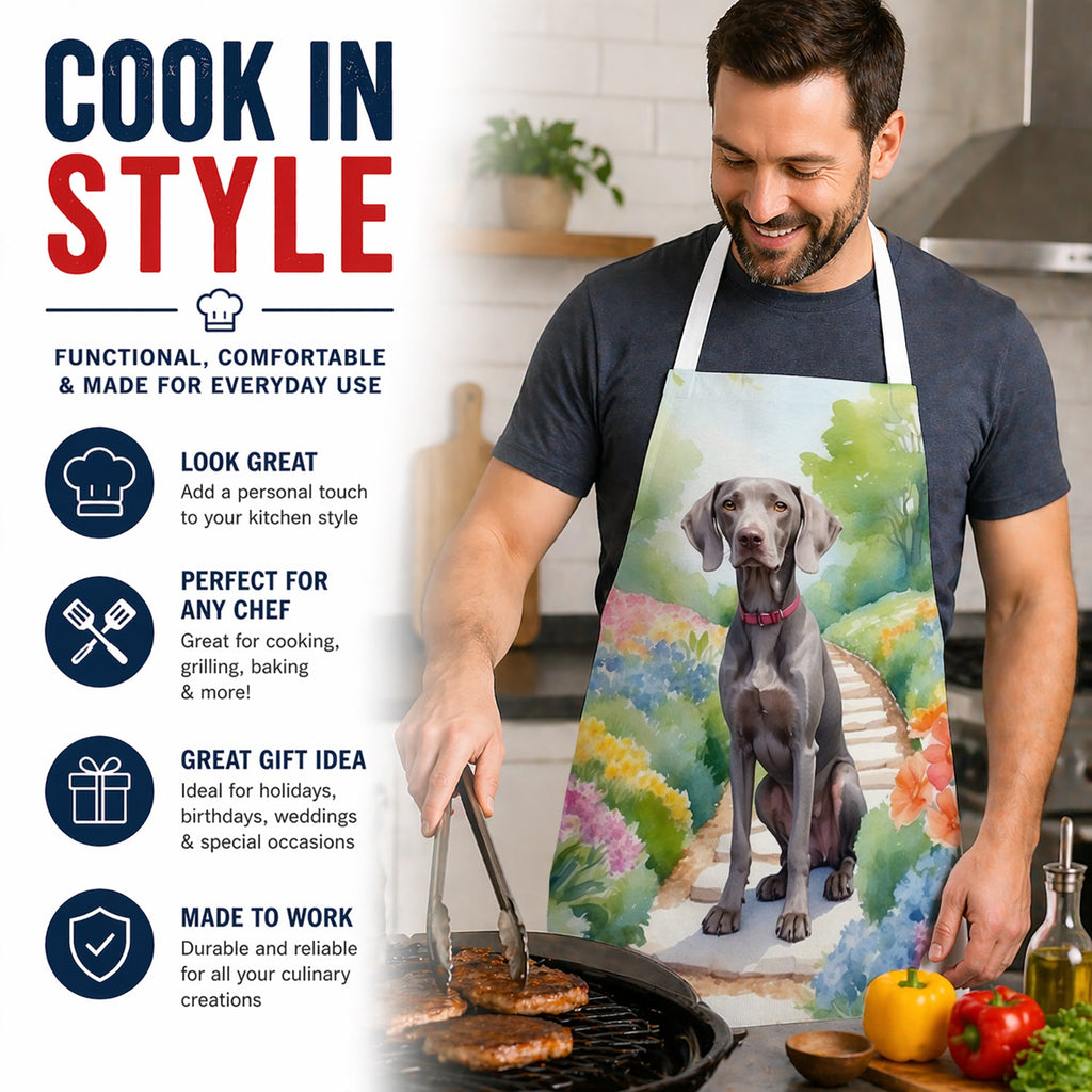 Weimaraner Spring Path Apron Cooking Kitchen Server Baking Crafts Gardening for Adult Women Men, Unisex, Large, Multicolor