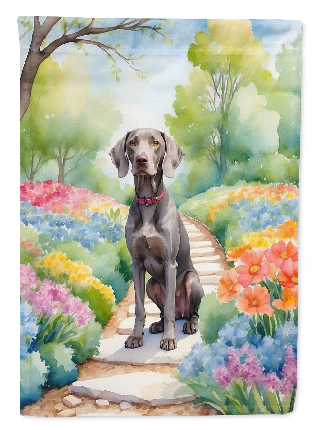 Weimaraner Spring Path House Flag 28x40 Porch Sleeve Pole Decorative Outside Yard Banner Artwork Wall Hanging, Polyester