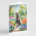 Weimaraner Spring Path Greeting Cards Pack of 8 Blank Cards with Envelopes Whimsical A7 Size 5x7