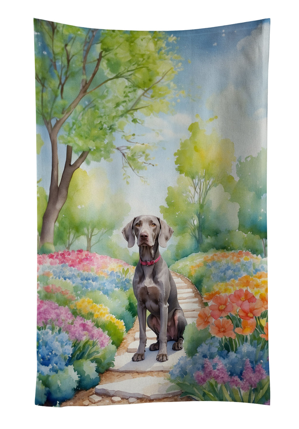 Weimaraner Spring Path Kitchen Towel Velour Plush Front and Cotton Loop Back Machine Washable