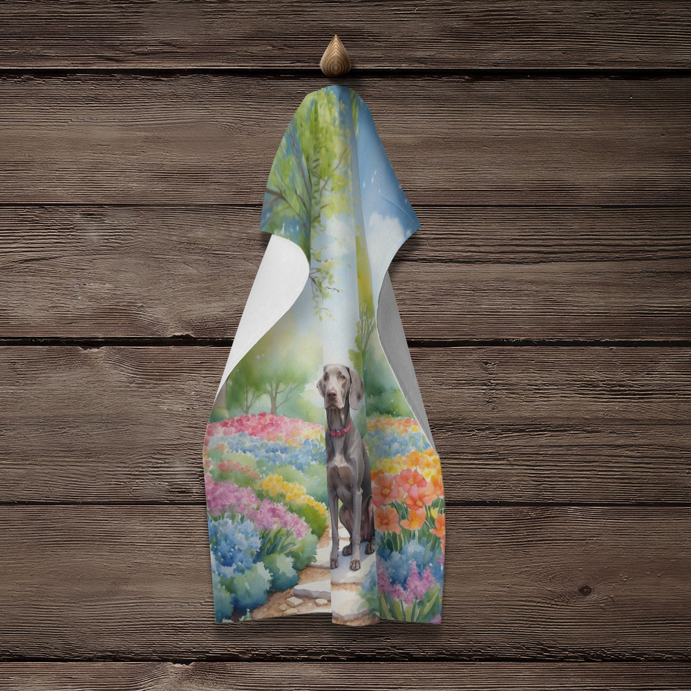 Weimaraner Spring Path Kitchen Towel Velour Plush Front and Cotton Loop Back Machine Washable