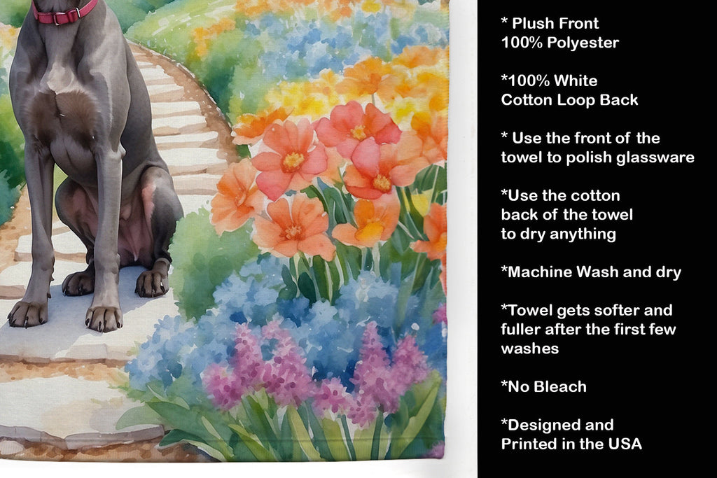 Weimaraner Spring Path Kitchen Towel Velour Plush Front and Cotton Loop Back Machine Washable