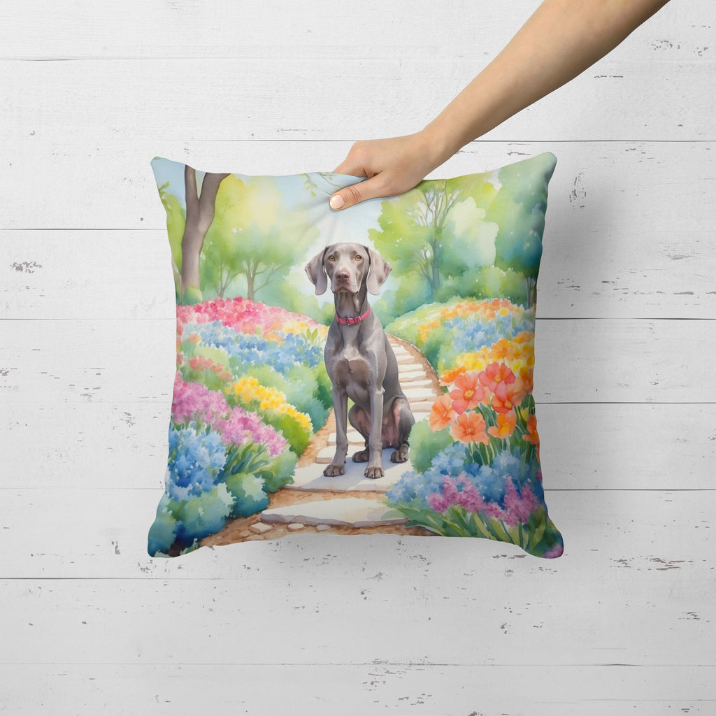 Weimaraner Spring Path Decorative Throw Pillow 18x18 Indoor Outdoor Accent Cushion, Fabric Cover with Insert for Sofa, Bed, Porch & Living Room