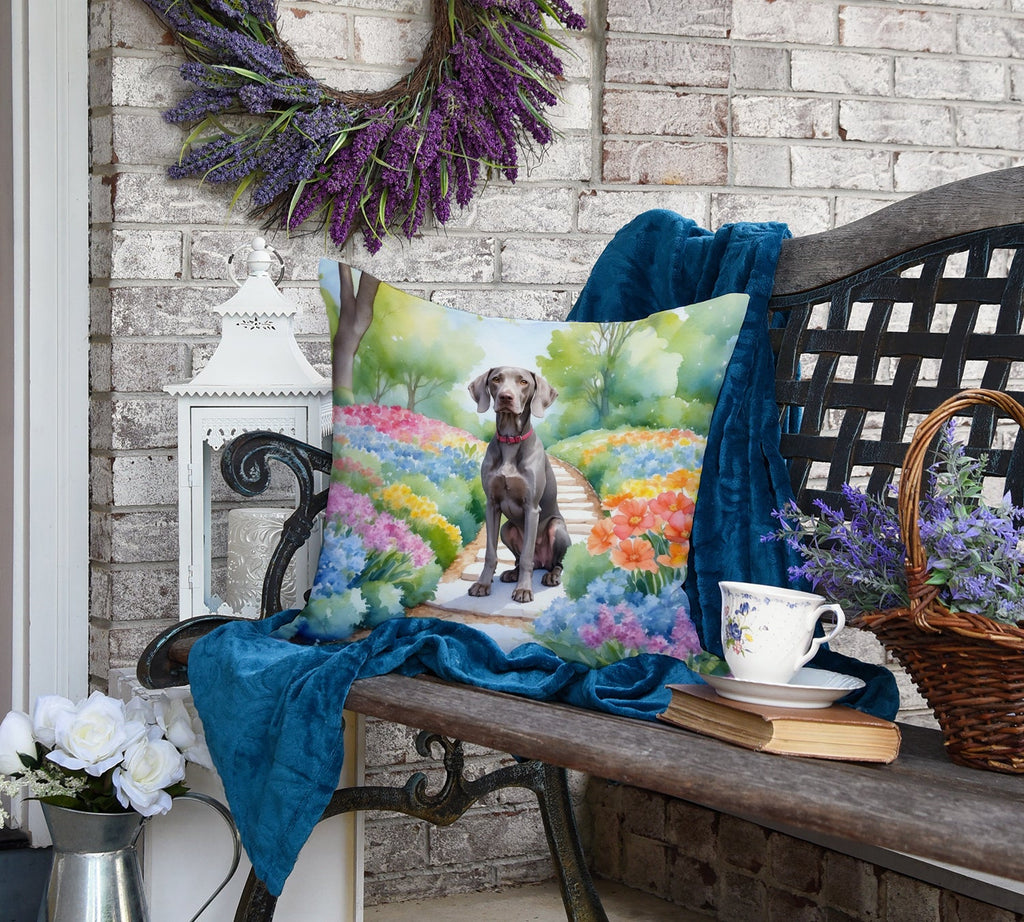 Weimaraner Spring Path Decorative Throw Pillow 18x18 Indoor Outdoor Accent Cushion, Fabric Cover with Insert for Sofa, Bed, Porch & Living Room