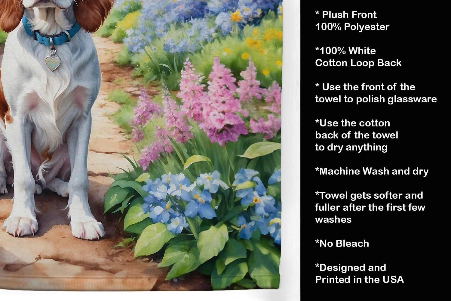 Welsh Springer Spaniel Spring Path Kitchen Towel Velour Plush Front and Cotton Loop Back Machine Washable