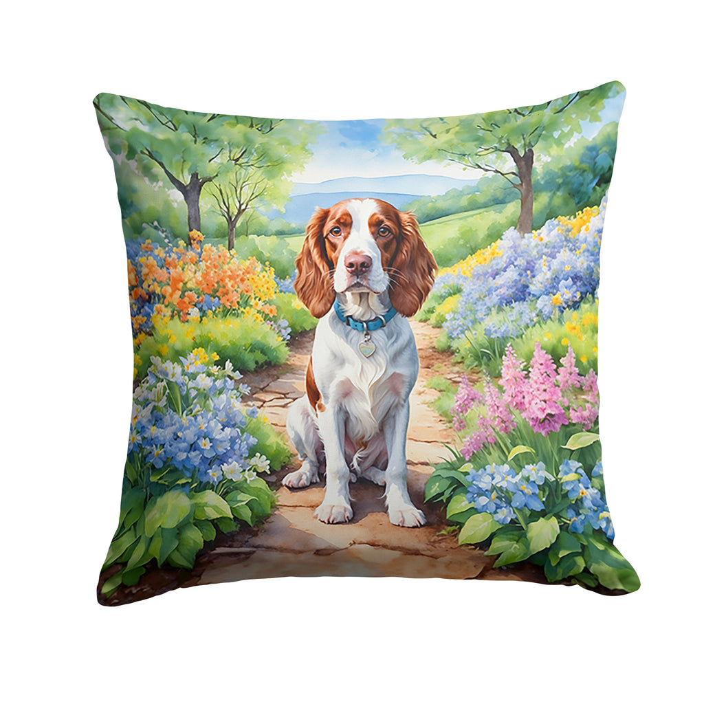 Welsh Springer Spaniel Spring Path Decorative Throw Pillow 14x14 Indoor Outdoor Accent Cushion, Fabric Cover with Insert for Sofa, Bed, Porch & Living Room