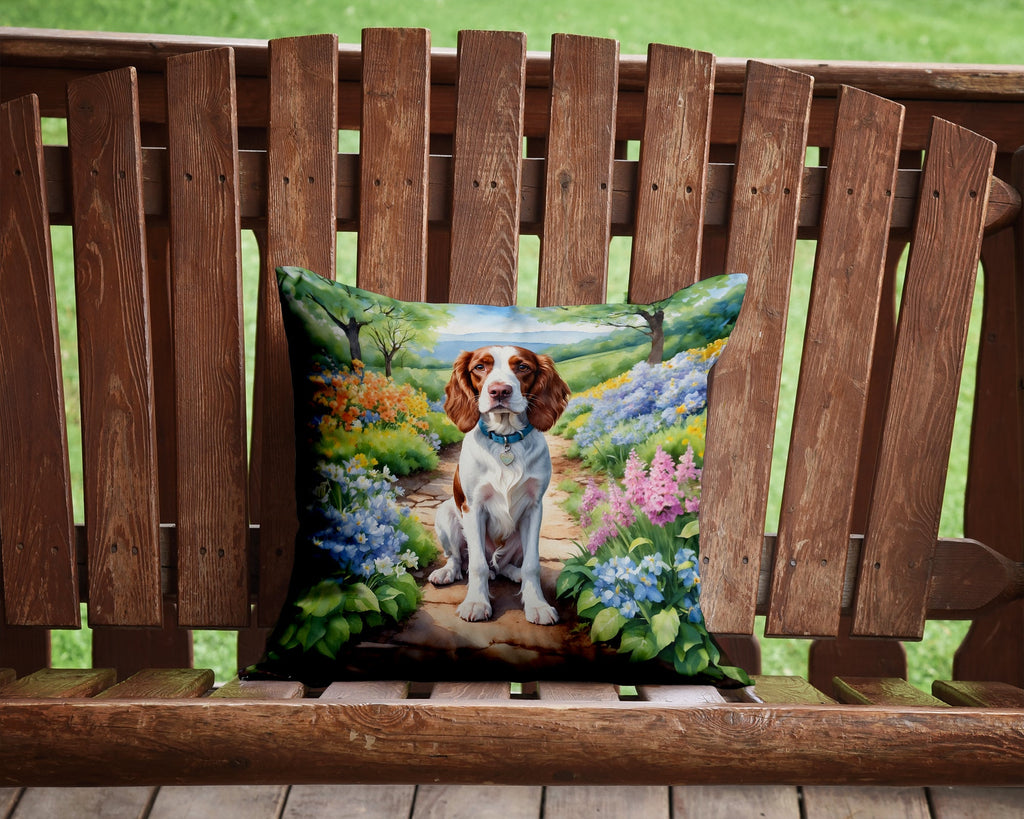 Welsh Springer Spaniel Spring Path Decorative Throw Pillow 14x14 Indoor Outdoor Accent Cushion, Fabric Cover with Insert for Sofa, Bed, Porch & Living Room
