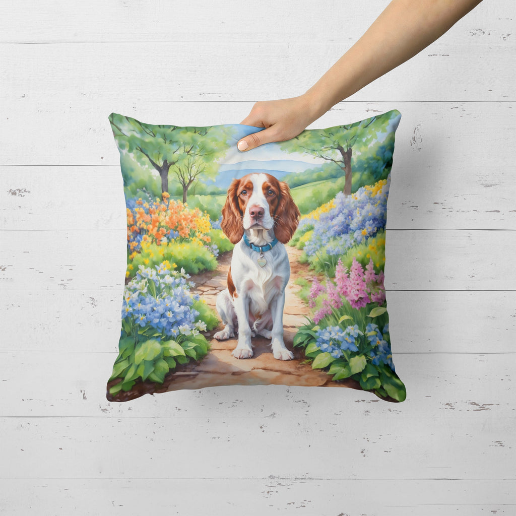 Welsh Springer Spaniel Spring Path Decorative Throw Pillow 18x18 Indoor Outdoor Accent Cushion, Fabric Cover with Insert for Sofa, Bed, Porch & Living Room