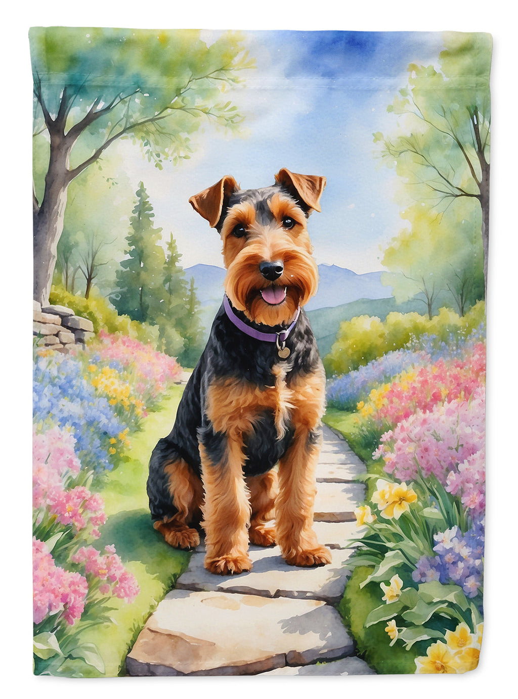 Welsh Terrier Spring Path House Flag 28x40 Porch Sleeve Pole Decorative Outside Yard Banner Artwork Wall Hanging, Polyester