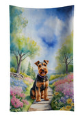 Welsh Terrier Spring Path Kitchen Towel Velour Plush Front and Cotton Loop Back Machine Washable