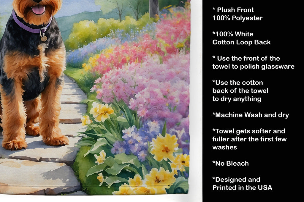 Welsh Terrier Spring Path Kitchen Towel Velour Plush Front and Cotton Loop Back Machine Washable