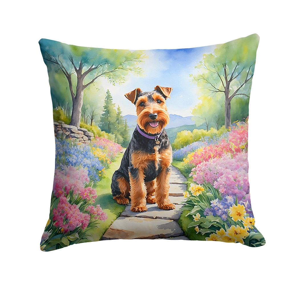 Welsh Terrier Spring Path Decorative Throw Pillow 18x18 Indoor Outdoor Accent Cushion, Fabric Cover with Insert for Sofa, Bed, Porch & Living Room