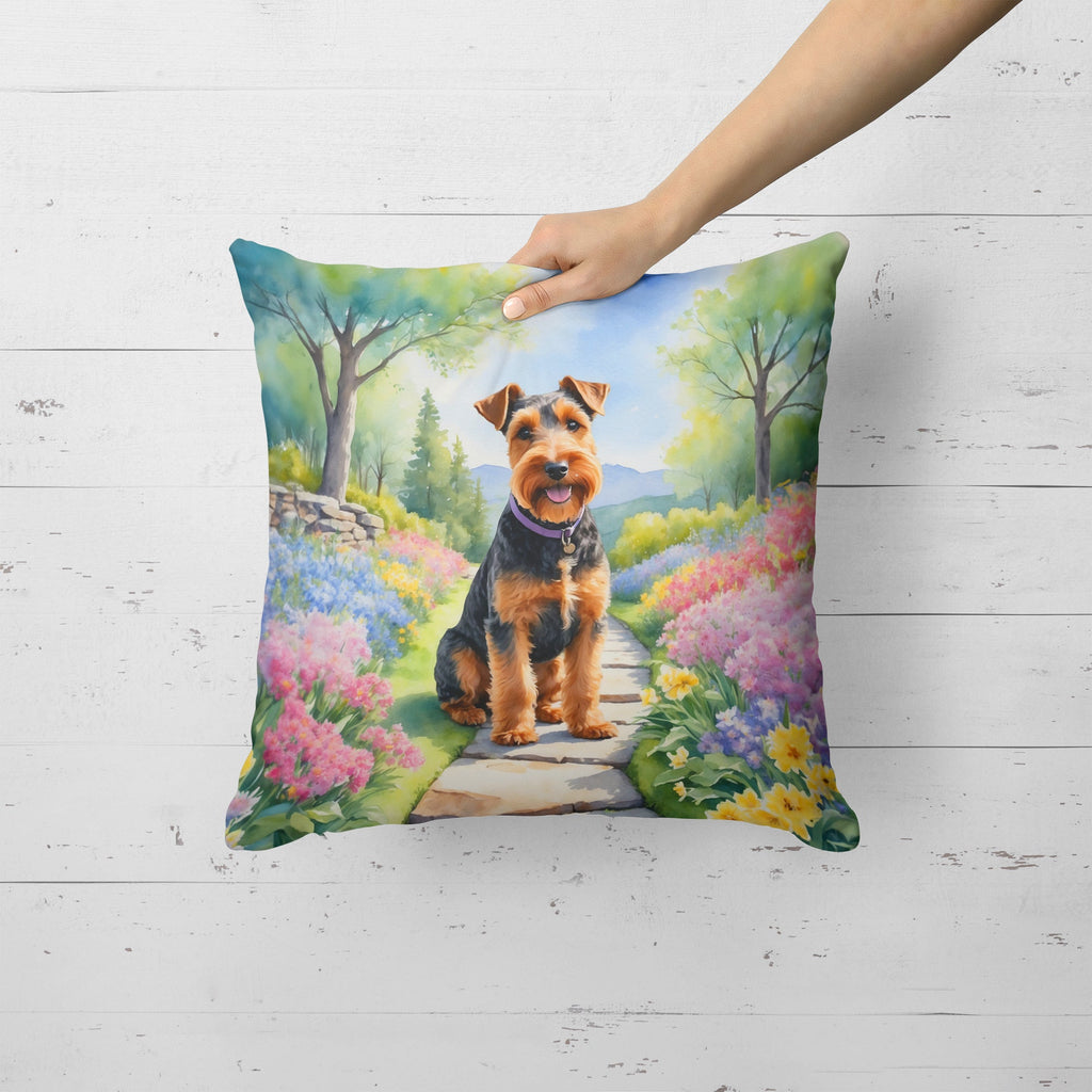 Welsh Terrier Spring Path Decorative Throw Pillow 18x18 Indoor Outdoor Accent Cushion, Fabric Cover with Insert for Sofa, Bed, Porch & Living Room