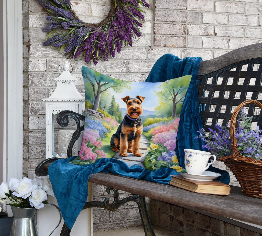 Welsh Terrier Spring Path Decorative Throw Pillow 18x18 Indoor Outdoor Accent Cushion, Fabric Cover with Insert for Sofa, Bed, Porch & Living Room