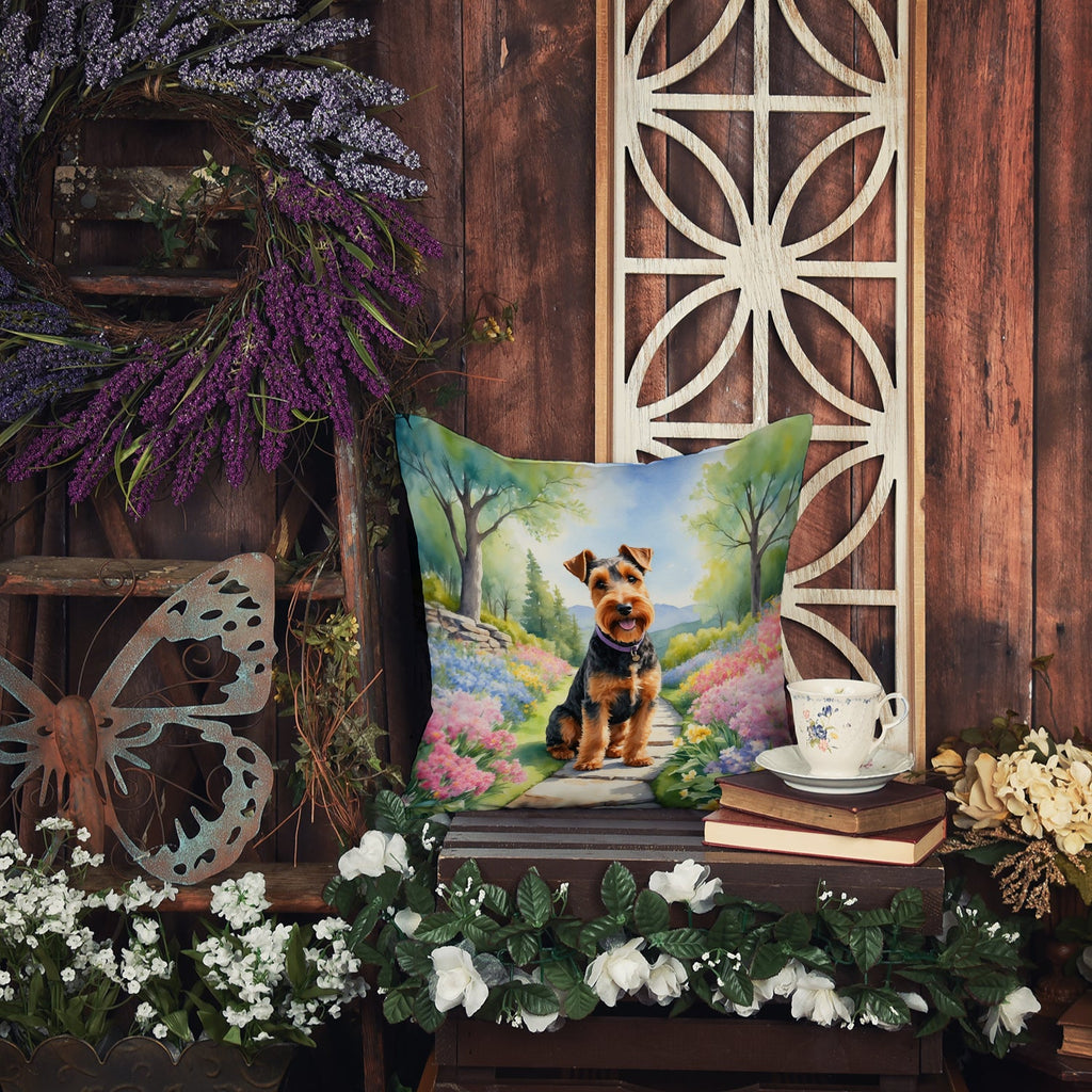 Welsh Terrier Spring Path Decorative Throw Pillow 18x18 Indoor Outdoor Accent Cushion, Fabric Cover with Insert for Sofa, Bed, Porch & Living Room