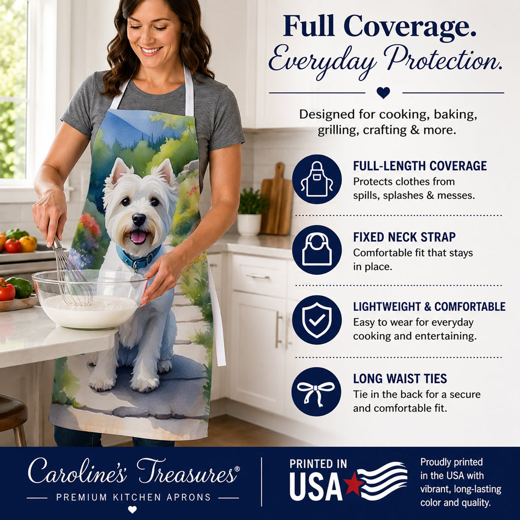 Westie Spring Path Apron Cooking Kitchen Server Baking Crafts Gardening for Adult Women Men, Unisex, Large, Multicolor
